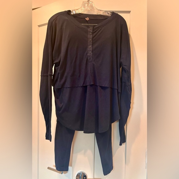 FP Movement by Free People Other - FP Movement by Free People Black/Blue Layered Henley Top and Leggings Set